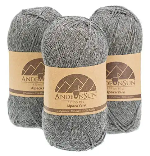 [ Set of 3 Small Gorgeous Skeins ] Alpaca Yarn Blend [ Umayo ] [ Fingering ] #2 (5.29 Ounces/150 Grams Total) Lovely and Soft to Enjoy Knitting - Crocheting - Weaving [ Grey ]