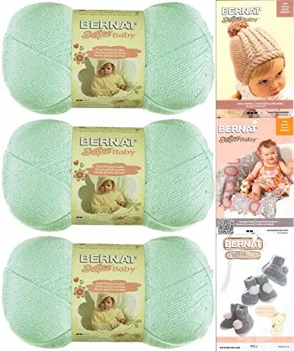 Bernat Softee Baby Yarn 3 Pack Bundle Includes 3 Patterns DK Light Worsted #3 (Mint)