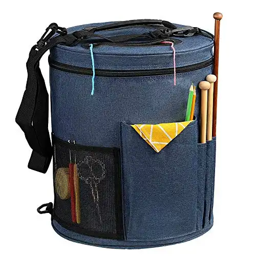 SumDirect Knitting Bag, Yarn Organizer Tote Bag Portable Storage Bag for Yarns, Carrying Projects, Knitting Needles, Crochet Hooks, Manuals and Other Accessories (Blue)